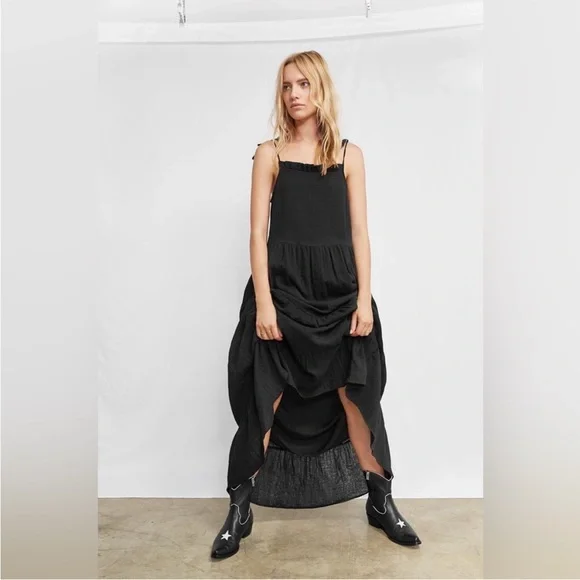 Anine Bing Agnes Black Tie Shoulder Cotton Maxi
Dress Small - Picture 4 of 11
